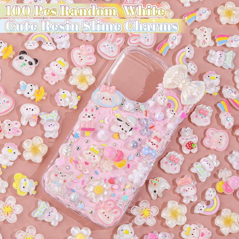 Glitzest 100PCS TINKRSTUFF White Slime Charms Jelly Cute Flatback Resin Charms for Slime, Random Kawaii Decoden Charm for Embellishments Phone Junk Case Charms Bulk, Hairpins Scrapbooking Crafting & DIY Decor - Image 3